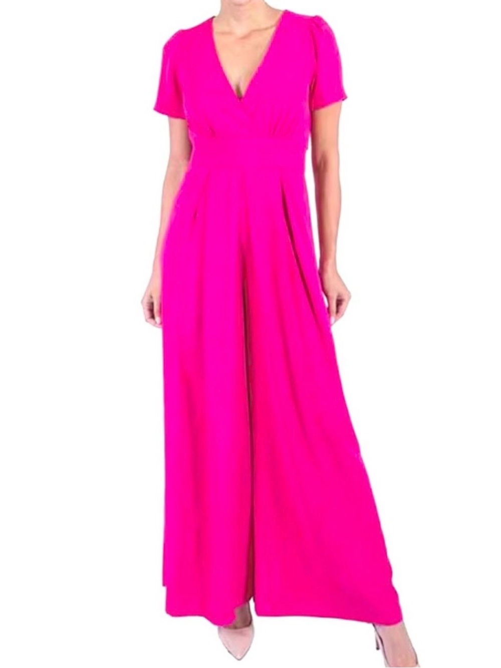 julia jordan V-Neck Wide-Leg Jumpsuit in Hot Pink Size 8